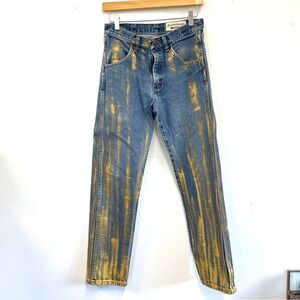 Vintage 100% cotton Rustler jeans hand-painted with metallic gold